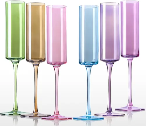 Miniatura 9 de comfit Juego de 6 copas de champán de colores, vasos de cristal soplados a mano grandes de 8.5 onzas, vasos de colores sin plomo, cristalería