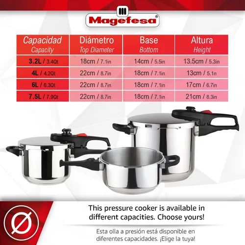 Miniatura 2 de MAGEFESA Practika Plus - Olla a presión de 3.4 cuartos, acero inoxidable 18/10, compatible con inducción, fondo difusor de calor de 5 capas, 5