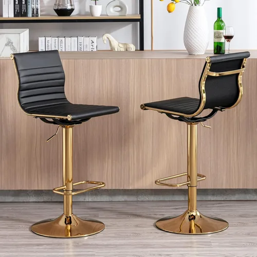 Miniatura 25 de LZAREAL Juego de 2 taburetes de bar de metal con altura ajustable, diseño moderno de piel sintética blanca sin brazos con base cromada para isla