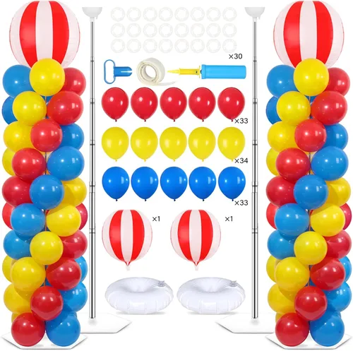 Miniatura 13 de Juego de 2 soportes de columna de globos nocturnos de película con 102 globos de aluminio de palomitas de maíz, soporte de torre ajustable de 5.57