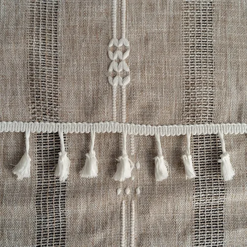 Miniatura 5 de Gernaice Mantel bordado de rayas rústicas con borlas cuadradas y pequeñas de algodón y lino, sin arrugas, lavable, para mesita de noche, café, Marrón