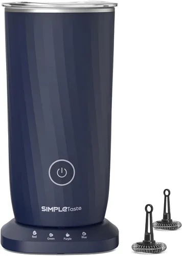 SIMPLETASTE Espumador de leche, espumador de leche eléctrico 4 en 1 y vaporizador, máquina automática de espuma fría y cálida y calentador de leche