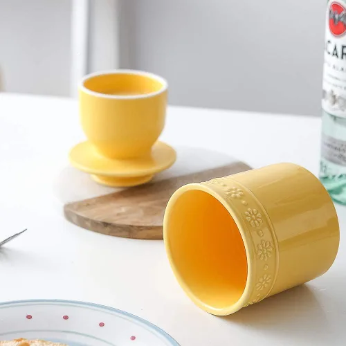 Miniatura 6 de Mantequillera de cerámica KOOV, soporte de mantequilla para encimera, vajilla francesa para mantequilla de gran capacidad (Amarillo)