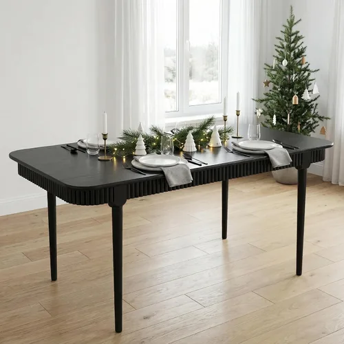 Miniatura 9 de LukeAlon Mesa de comedor de madera maciza de 63 pulgadas para 4-6, mesa de cocina moderna de mediados de siglo, mesa de comedor de granja para Negro