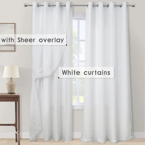 Miniatura 3 de KOUFALL Cortinas traslúcidas de 120 pulgadas de 2 paneles con ojales, juego extra largo de 10 pies de largo, cortinas altas para ventana grande, 52