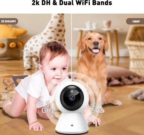 Miniatura 2 de BJR Cámara de seguridad para interiores 2K HD, cámara para mascotas panorámica/inclinación de 360° con WiFi de doble banda (5G y 2.4G), seguimiento
