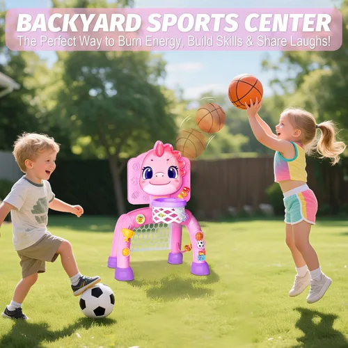 Miniatura 9 de Zerhunt Regalo para niños de 1 a 2 años: centro de actividades de juguetes de dinosaurio con música/iluminado, juego deportivo, aro de baloncesto