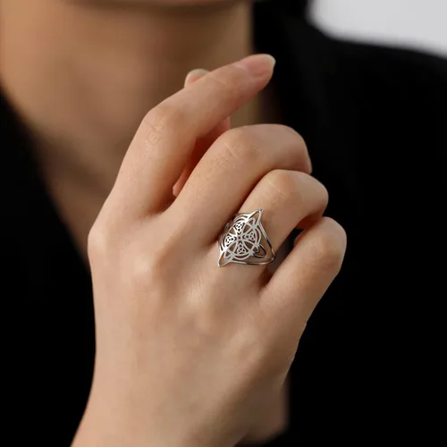 Miniatura 41 de TEAMER Anillo de nudo de brujas, amuleto celta de acero inoxidable, joyería vintage para mujer
