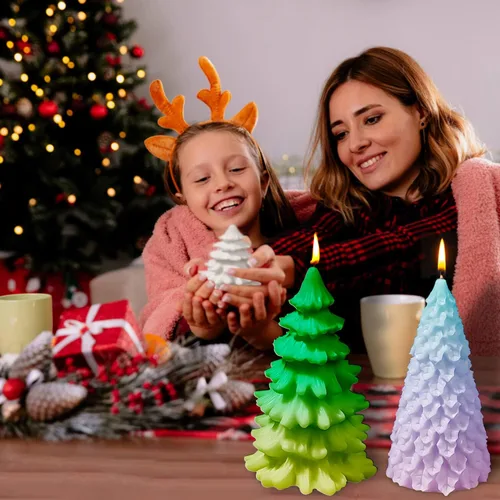 Miniatura 4 de Molde de vela de árbol de Navidad 3D, 2 moldes de silicona para hacer velas, molde de fabricación de velas hecho a mano de Navidad, molde de resina