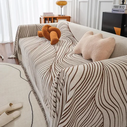 Miniatura 9 de VClife Funda de Sofá XL de Chenilla para Sofá de 3 Cojines, Fundas de Sofá Modernas a Rayas Beige Chocolate para Niños Lavables Protector de Sofá 07