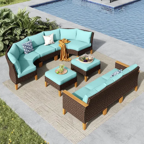 Miniatura 16 de MFSTUDIO Juego de 2 muebles de ratán para patio, sofá biplaza de mimbre para exteriores, juego de conversación para jardín, piscina, patio trasero