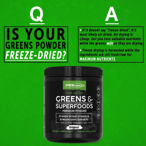 Miniatura 5 de PEScience Greens Powder Superfood con clorofila natural, polvo de hongos Reishi y cola de pavo, col rizada liofilizada, espinacas, brotes de brócoli