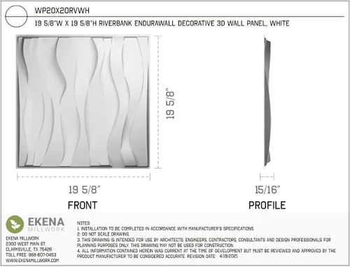 Miniatura 2 de Ekena Millwork WP20X20RVWH-CASE-10 19 5/8 pulgadas de ancho x 19 5/8 pulgadas de alto Riverbank EnduraWall Decorativo 3D Cubiertas de panel de pared