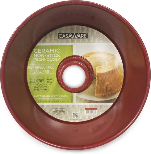 casaWare Angel Food - Molde para pasteles de 9.5 pulgadas (15 tazas) con revestimiento de cerámica antiadherente (rojo, granito)