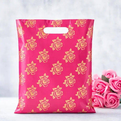 Miniatura 6 de Infinite Pack Bolsos de compras al por menor impresos reutilizables de la mercancía plástica para las boutiques, las tiendas y los centros Rosas