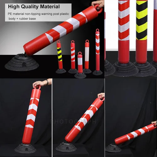 Miniatura 4 de AMUFJJ Bolardo de seguridad poste de acero para bolardo, estacionamiento de seguridad en carretera con base de goma y collares reflectantes, pila