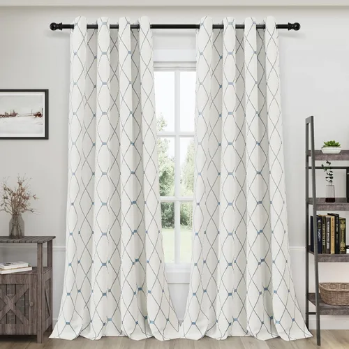 Miniatura 10 de Joywell Cortinas jacquard con ojales para sala de estar, 108 pulgadas de largo, línea ondulada negra con patrón de puntos, cortinas bordadas