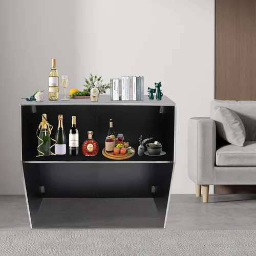 Miniatura 6 de Barra de eventos portátil plegable con estantes superiores y medios, 47.75 x 19.5 x 42.75 pulgadas, gabinete de bar portátil plegable para fiestas