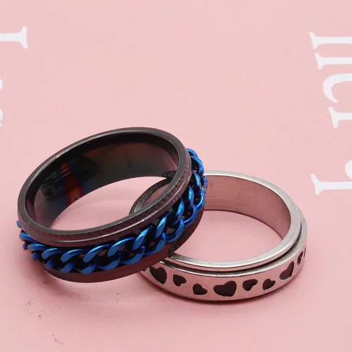 Miniatura 6 de Juego de anillos de acero inoxidable para mujeres y hombres, anillos de ansiedad, luna y estrella, anillo para aliviar la ansiedad y el estrés