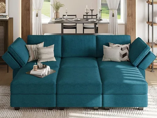 Miniatura 10 de Belffin - Sofá seccional modular con cama oculta, sofá seccional convertible para sala de estar. Sofá color gris claro