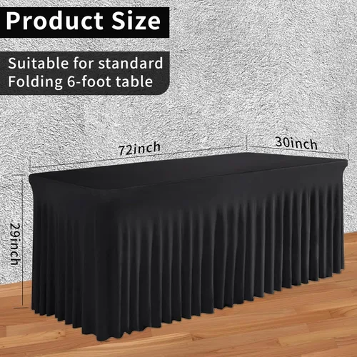 Miniatura 6 de Falda de mesa negra, de elastano, sin arrugas, 6 pies, mantel elástico ajustable lavable para mesas rectangulares para bodas, banquetes, fiestas