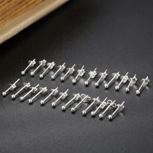 Miniatura 5 de Milacolato 6-12 pares de aretes de plata de ley 925 para mujeres y niñas, chapados en oro blanco de 14 quilates, 0.079 in, juego de aretes de bola