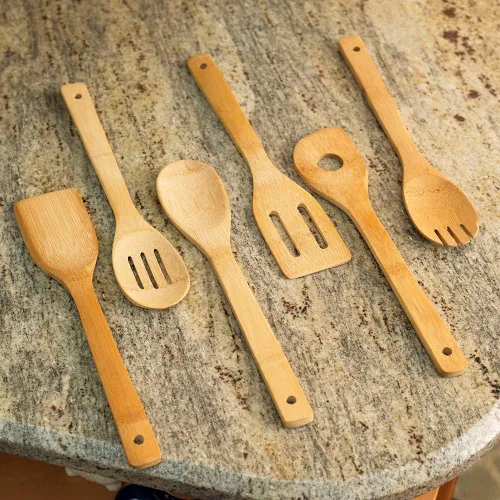 Miniatura 7 de Home Basics Juego de herramientas de cubiertos de cocina de bambú de 6 piezas