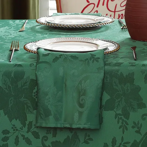 Miniatura 9 de SASTYBALE Mantel rectangular de Navidad, mantel jacquard verde de 60 x 102 pulgadas con patrón floral de flor de pascua, mantel de tela de damasco