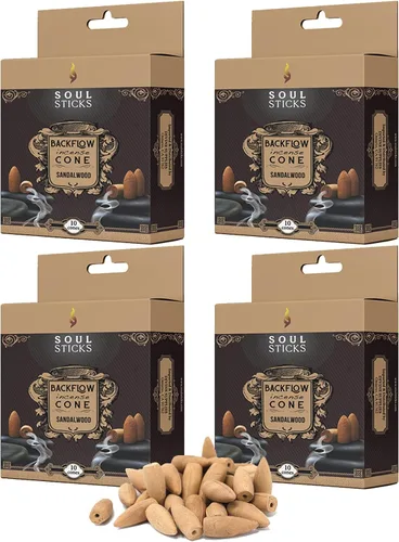 Miniatura 25 de Soul Sticks Conos de incienso de reflujo – 40 conos orgánicos hechos a mano para quemador de cascada Paquete de 4 aromas aromáticos de larga Go