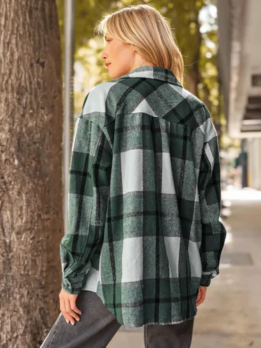 Miniatura 4 de AUTOMET Womens Casual Plaid Shacket Button Down Long Sleeve Shirts 2024