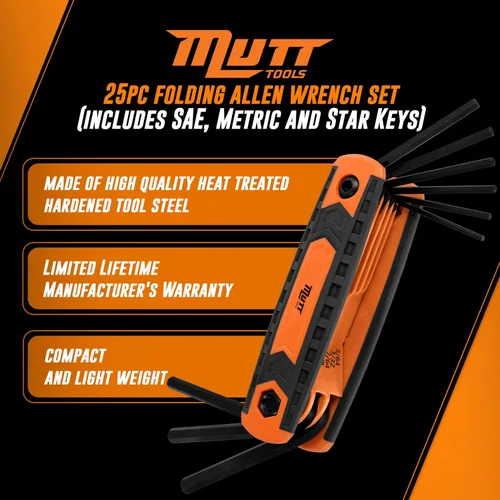 Miniatura 2 de Mutt Tools - Juego de llaves Allen plegables de 25 piezas, herramienta compacta SAE y métrica para bicicletas, bricolaje, tiro con arco, codificados