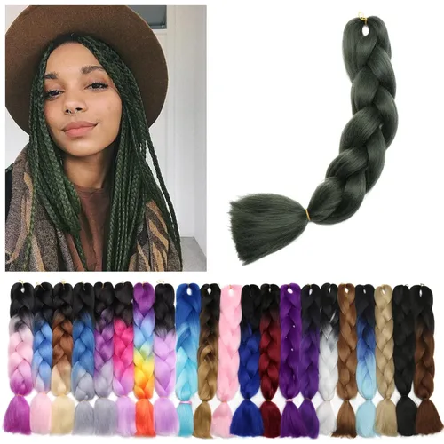 Miniatura 92 de Benehair Extensiones de cabello trenzado ombré de 24 pulgadas, 1 paquete de extensiones de cabello trenzado jumbo de alta temperatura, cabello