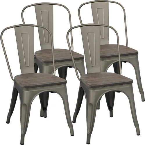 Miniatura 11 de Yaheetech Juego de 4 sillas de comedor de metal, sillas de cocina apilables industriales con respaldo para comedor, restaurante, bistro/patio, uso