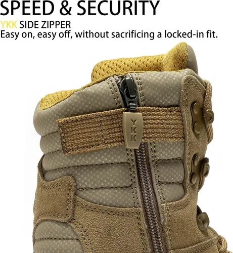 Miniatura 4 de ROCKROOSTER Burano Botas tácticas militares para hombre, 8 pulgadas, gamuza coyote y nailon, cremallera lateral YKK para poner y quitar fácilmente