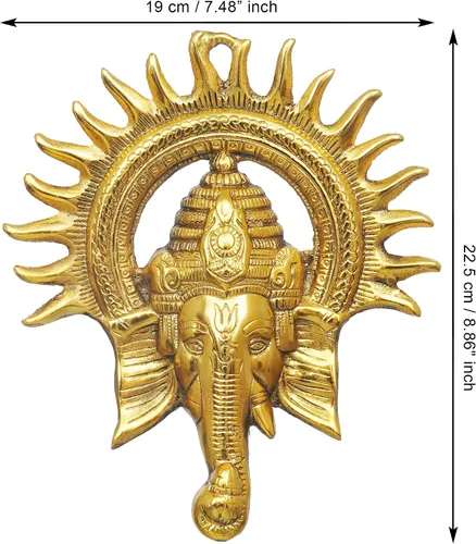 Miniatura 4 de eCraftIndia Golden Lord Ganesha con sol decorativo de metal para colgar en la pared, decoración del hogar, templo de Pooja Room y regalo
