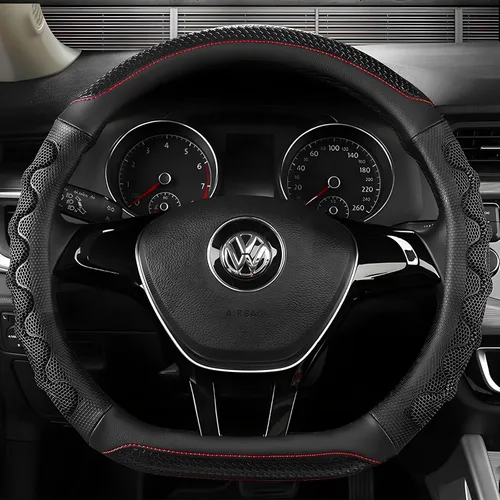 Miniatura 6 de Funda de volante en forma de D, protector de volante de cuero para automóvil con diseño antideslizante de nido de abeja 3D, funda universal