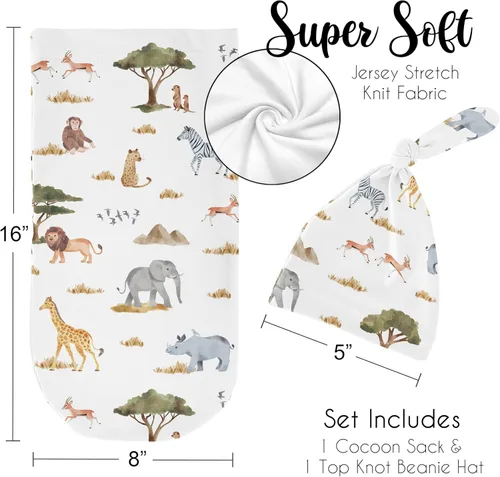 Miniatura 5 de Sweet Jojo Designs Jungle Animals - Conjunto de manta para bebé unisex con diseño de capullo y gorro para recién nacido, conjunto de manta para ir a