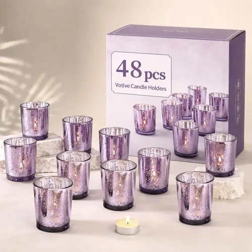 Miniatura 16 de LETINE 6pcs Blue Votive Candle Holders – Standard Votive Size for Regular Votive Candles– Tea Light Candles Holder, Candle Holder for Summer