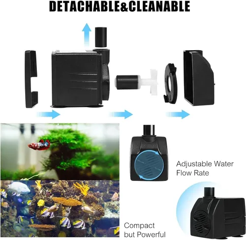 Miniatura 6 de BARST Mini bomba de agua sumergible de 40 GPH con cable de alimentación de 6 pies, 2 boquillas 3.2 W, 150 L/H, ultra silencioso para acuario