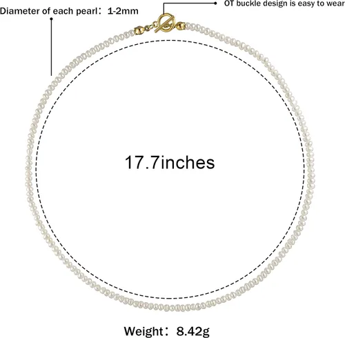 Miniatura 5 de Cowlyn Pearl Choker Dainty Adjustable Necklace 18K Gold Plated Cultured Barque Pearl Tiny Chain Delicate Mother's Valentine Jewelry for Women Girls