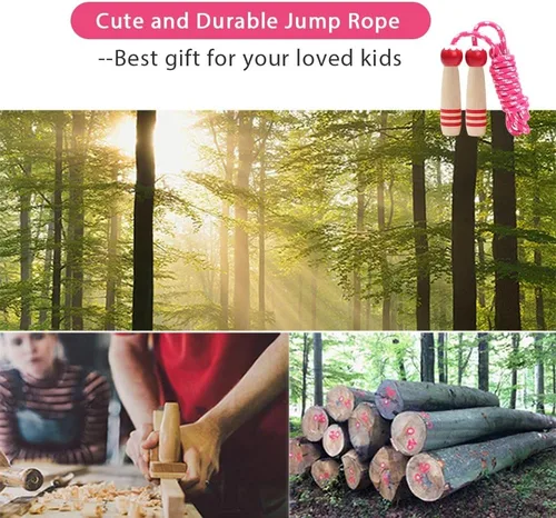 Miniatura 4 de Cuerda de Saltar para Niños, Cuerda de Saltar Ajustable de 7 Pies de Algodón con Mango de Madera para Niños y Niñas, Ejercicio al Aire Libre