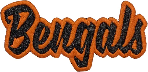Bengals, espíritu escolar, bordado, parche para planchar (2 x 4 pulgadas) Bengals, espíritu escolar, parche para planchar (purpurina negra/contorno