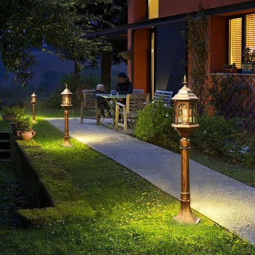 Miniatura 6 de Luces de poste al aire libre, IP23 impermeable lámpara de pie de metal vidrio pantalla césped luz villa paisaje comunidad jardín patio pasillo