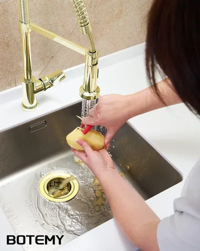 Miniatura 7 de BOTEMY Brida extendida de eliminación de basura con cesta colador tapón, brida de fregadero de cocina de acero inoxidable 304 brillante de oro