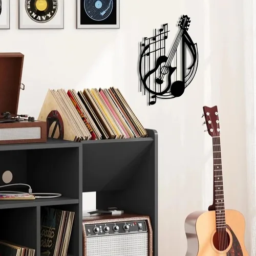 Miniatura 5 de YATEASLU Arte de pared de guitarra, decoración de guitarra, decoración de notas musicales de metal para el hogar, regalo único de arte de pared