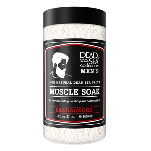 Dead Sea Collection Sales de baño para hombres con aceite de sándalo, baño de recuperación muscular, sal pura del mar muerto para calmar y relajar,