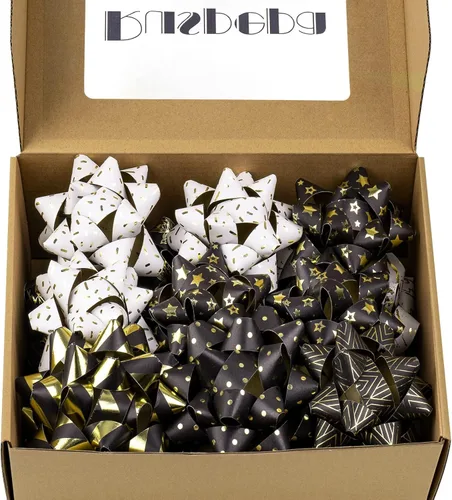Miniatura 4 de RUSPEPA Surtido de lazos de regalo de papel de doble cara, diseño negro y dorado para Navidad, vacaciones, cumpleaños, bodas, baby shower, total