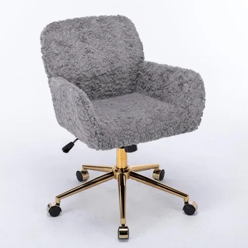 Miniatura 10 de Silla de escritorio de piel sintética con base de metal blanco, silla de oficina giratoria ajustable con ruedas, cómoda silla de maquillaje