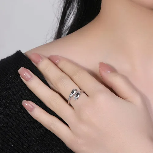 Miniatura 3 de Anillo de abrazo de plata de ley ajustable para seres queridos, anillos de abrazo apilables para mujeres, anillos de abrazo de mano para abrazar
