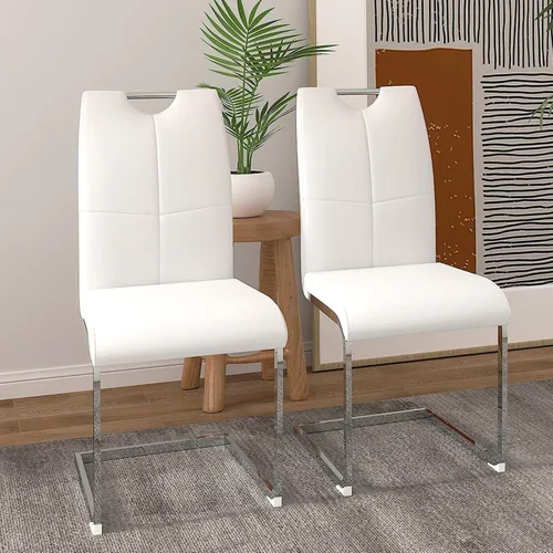 Miniatura 14 de Juego de 2 sillas de comedor, modernas sillas de comedor de piel sintética con respaldo alto, patas de metal, sillas tapizadas modernas para cocina